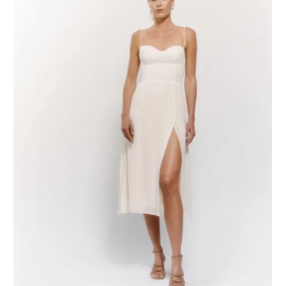 NWOT Reformation Juliette Dress in Ivory White Sleeveless Midi Tie Straps.